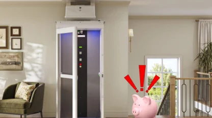 Pollock Elevator with Piggy Bank with three red exclamation marks over its head.